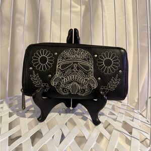 Star Wars Black Storm Trooper Wallet with embroidered helmet and flower design.